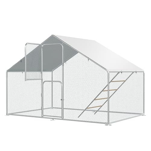 UDPATIO Large Metal Chicken Coop Walk in, Outdoor Heavy Duty Chickens Pen Run w/Cover for 10-15 Chickens - Predator Proof Poultry House | Double Feed Door UV-Resistant Cover Galvanized Outdoor Cage for Bird Duck Rabbit Hen 6-10 Silvery-metal 1PCS - size: