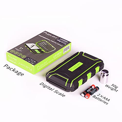 Fuzion Digital Pocket Scale, 200g x 0.01g Gram Scale High Precision | Mini Jewelry Scale with 50g Calibration Weight, 6 Units Ounces Grains, Tare Function for Jewelry, Coin, Powder, Food - color: Green, size: 200/0.01g