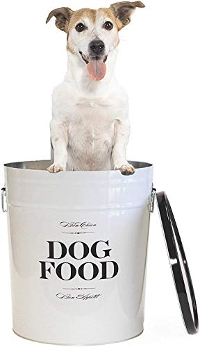 Harry Barker Bon Chien Dog Food Storage Canister – Large 11 gallon, Airtight Stainless Steel Pet Food Container, Stylish Kitchen Counter Dog Kibble Storage with Easy-Open Lid - White - color: Black & White