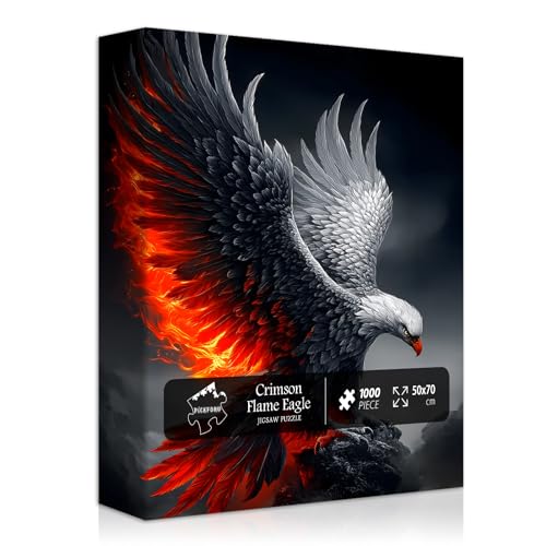 Eagle Puzzles for Adults 1000 Piece, Nature Animal Bald Eagle Bird with Fire Wings, Black Art Impossible Jigsaw Puzzles - style: Fire Eagle Puzzles