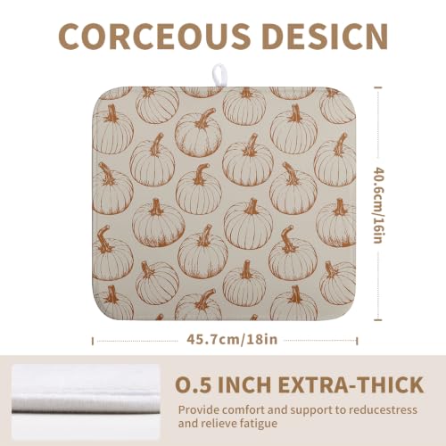 Fall Pumpkin Dish Drying Mat for Kitchen Counter Burnt Orange Autumn Thanksgiving Dish Mat Absorbent Microfiber Kitchen Countertop Protector Dishes Drying Pad Medium Drying Mats 16x18 Inch - color: Burnt Orange Pumpkin, size: 16" x 18"