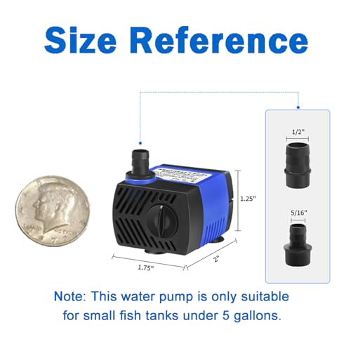 AQUANEAT Small Fountain Pump, 80 GPH Mini Submersible Water Pump with 3.3 ft Tubing, for Aquarium Fish Tank, Pet Water Fountain, Hydroponics, Pond Waterfall Filter Pump - size: 80 GPH
