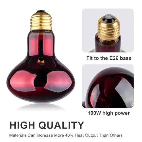 Reptile Heat Lamp Bulb, 100W Infrared Heat Light Bulbs, Red Basking Spot Lightbulb for Snake, Tortoise, Bearded Dragon, Lizard, Chicks, Turtle, Chickens, Pets - 2 Pack - size: Red