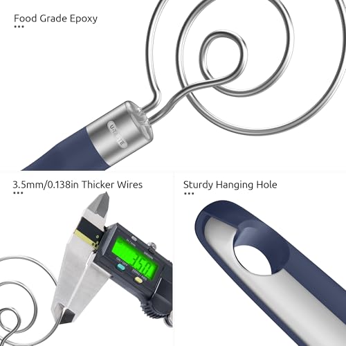 U-Taste 600ºF Heat Resistant 13.6in Long Solid & Slotted Silicone Turner and 12.6in Stainless Steel Danish Dough Whisk (Midnight Blue)