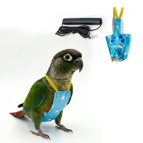 Bird Flight Harness Vest, Snap-Fastener Design Harness Vast, Bird Flying Clothes with Rope and Handle for Parakeets Cockatiels Conures Budgies（Blue Star - Vest + Traction L - color: Blue Star, size: L