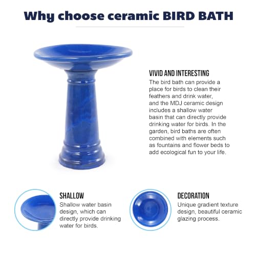 Ceramic Pedestal Bird Bath for Outside, 15 x 12 Inch, Sapphire Blue | Glazed Finish, Easy Twist-to-Lock Assembly - color: Sapphire Blue
