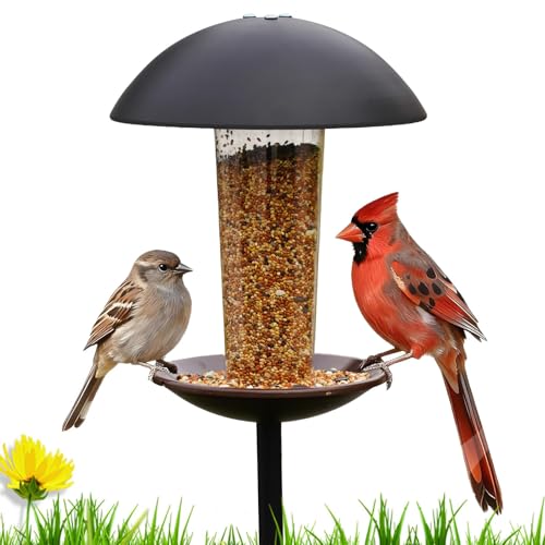 Metal Bird Feeder with Pole Stand - 1.5lb Capacity | Matte black finish, rust-resistant, attracts wild birds to yard, lawn, or garden, easy to install & fill, gifts for mom