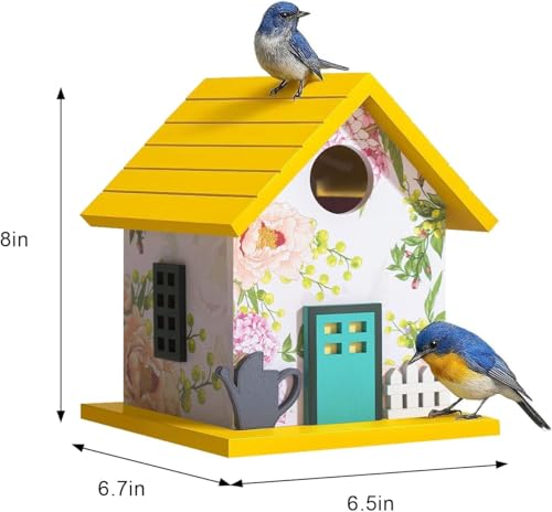 CEDAR ALPHA Spring Melody Bluebird House, Composite Material Nesting Box, Hanging Birdhouse for Blue Bird,Sparrow, Chickadee, Birdhouse for Outside, 5 Years Weatherable Bird Box on Post for Pole (A) - color: Yellow