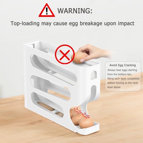 FIFO Egg Holder for Fridge, Egg Organizer for 28 Large Size Eggs | 1-Pack Auto Rolling Egg Dispenser for Refrigerator, Space-Saving Egg Roller/Container/Storage for Kitchen Countertop - color: White, size: 1 Pack