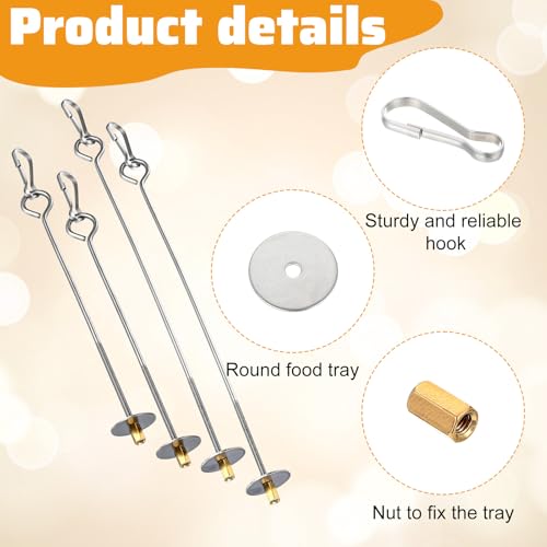 4PCS Bird Cage Food Holder with Hook, Stainless Steel Bird Feeder for Cage, Parrot Fruit Skewers, Birds Foraging Toys for Macaw Parakeet Parrot Budgie (2 Sizes)