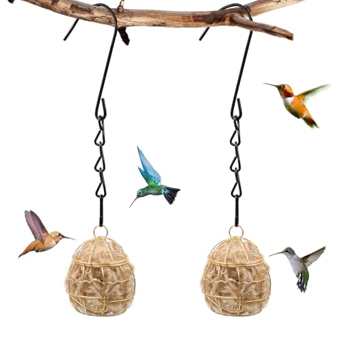 2 Pack Bird Nesting Material Cage Holder for Wild Birds, Hummingbird Nesting Material Kit, Gift for Bird Lovers, Hanging Nesting Supply Dispenser with Metal Hook for Outdoor Use