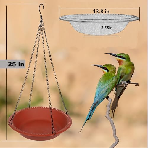 Large Hanging Bird Feeder Tray 14 inch with Drainage Holes Fit Most Seed, Bird-Feeder Hanging for Garden Yard Outside, Terracotta - color: Terracotta, size: 14 inch