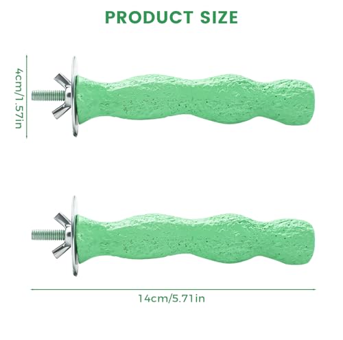 2pcs Bird Beak Grinding Stone, Anti-Slip Parakeet Nail Trimming Stick Resin, Bird Parrot Cage Perch Stand Platform Foot, Claws Trimmer Chewing Toys for Budgies, Parakeets, Cockatiels, Conures - color: Green