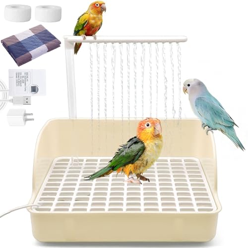 Automatic Parakeet Bird Bath with Pump,Parrot Shower Bathtub (Beige) | Circulating Water System Large Bird Fountain Bath Bathing Tub for Budgie Cockatiel Lovebird Conure - color: Beige