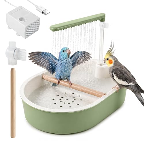 Tiiyee Automatic Parrot Bird Bath for Cage, Parakeet Bath Shower with Pump | Large Parakeet Indoor Bathtub Fountain Quiet USB Charging for Conure Cockatoo Budgie Lovebird Finches Canaries Cockatiels