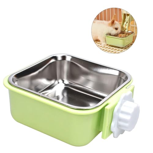 Pet Hanging Bowl for Crates, 2 in 1 Small Dog Bowl Puppy Removable Stainless Rabbit Cat Feeder Food Water Bowls for Puppy Cat Bird Rabbit Hamster Guinea Pig Ferret Small Animals - color: Green