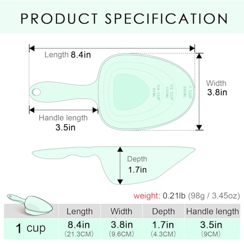 Melamine Pet Food Measuring Scoop, 1 Cup 1/2 Cup 1/4 Cup with Clear Measurement Lines for Dog, Cat, Bird, and Rabbit, Durable, Ergonomic Handle, Dishwasher safe-Green - color: Green