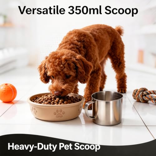 1.5 Cup Dog Food Scoop, Dog Food Scooper, 350ml Pet Food Measuring Cup with Handle, Suitable for Dry Food & Treats for Dogs Cats Birds Rabbits