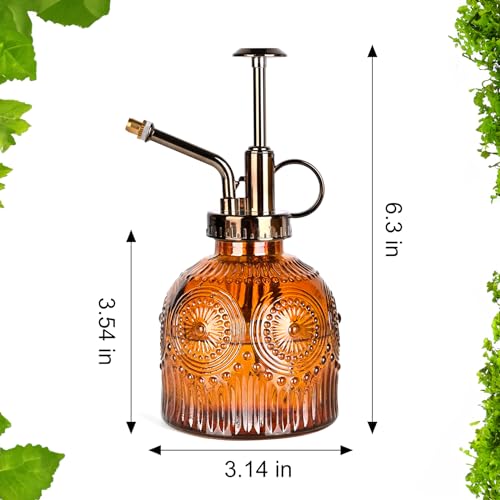 Glass Plant Mister Spray Bottle, 230ML Vintage Plant Spritzer, Succulent Watering Bottle Glass with Top Pump, Small Plants Sprayer Watering Can for Indoor Outdoor House - Brown - color: Brown