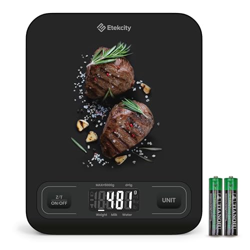 Etekcity Food Kitchen Scale, Digital Grams and Ounces, Medium | Tare function, ideal for baking, weight loss, keto, meal prep, packages, liquids and jewelry, Black - color: Midnight Black