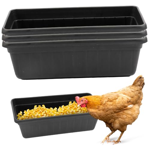 4 Pack Chicken Plastic Feeder Feed Trough Bucket Livestock Container for Chicken Duck Goose Goat Poultry (Black)
