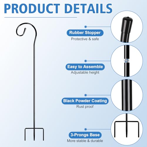 3 Pieces Shepherds Hooks for Outdoor Adjustable 32 Inch Shepherds Hook Metal Bird Feeder Pole Black Garden Hooks for Hanging Plant Baskets Solar Lights Lanterns Bird Feeders Weddings Décor (3 PCS)