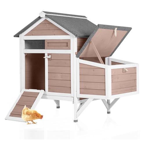 GUTINNEEN Chicken Coop Outdoor Weatherproof Duck House with Nesting Box, Perches, Metal Tray for 2-4 Chickens, Ducks, 40.94" L x 27.37" W x 38.55" H-Brown - color: (Brown)