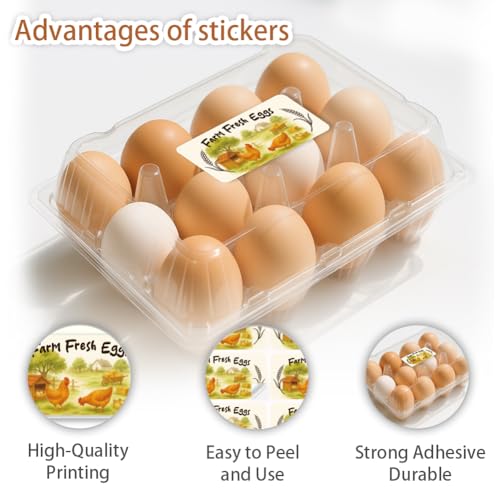 160 Pcs Farm Fresh Eggs Carton Labels, 4 x 2 in Rectangular Retro Font Chicken Unwashed Eggs Labels Self-Adhesive Egg Packaging Stickers for Chicken Egg Box Container Farm Supplies