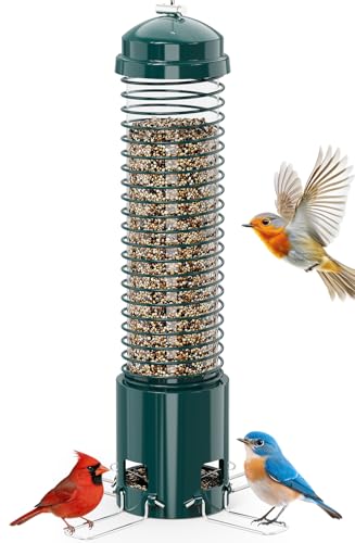 Squirrel Proof Bird Feeder, Metal Bird Feeders for Outdoors Hanging, 3.6LB Large Seeds Capacity for Wild Birds, Finch, Cardinal, Blue Jay, Chickadee, Green - color: Green