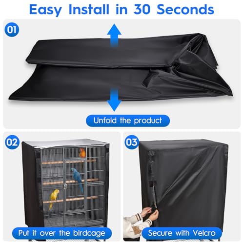 LWFCOEE Bird Cage Cover, 33”L×23”W×41”H Large Birdcage Covers for Night, Waterproof Heavy Duty Cage Covers for Parrot Parakeet, Black