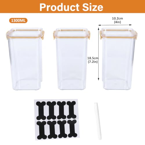 3Pack Pet Food Storage Containers, Airtight Dog Food Storage Container with Locking Clips, Dog Treat Container with a Stickers & Pen for Customizing, for Pet,Bird Seeds,Dog & Cat Treats(Golden) - color: Golden