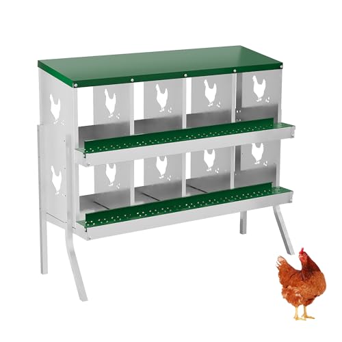 ‌Garvee Galvanized Steel Chicken Nesting Box with Roll Out Egg Tray - 8 Hole, Rustproof & Ventilated Laying Boxes for Hens, Chickens, Ducks | Easy-Clean Poultry Coop Accessories, Green with Stand