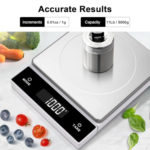 THINKSCALE Digital Kitchen Scale, 11lb/5kg, Wireless Detachable Display | Magnetic Pull-Out, USB-C Rechargeable, 1g/0.01oz, Tare, 6 Units, Stainless Steel, for Baking, Cooking, Keto & Meal Prep - color: Luminary Stainless Steel