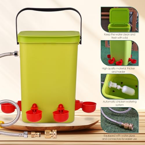 Automatic Chicken Waterer with Float Valve for Poultry | 3.2 Gallon Hanging Poultry Waterer, 6 Water Cups, Large Duck Quail Turkey Goose Chicken Coop Water Dispenser