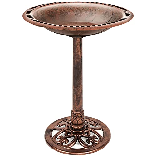 Best Choice Products 28in Pedestal Bird Bath, Vintage Outdoor Resin Accent Decoration w/Fleur-de-Lis Accents - Copper - color: Copper