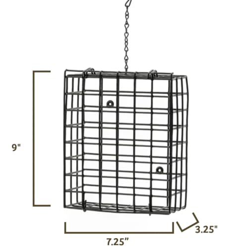 Birds Choice Suet Cage Feeder, Holds 1 Suet Cake | Hanging Bird Suet Feeder for Woodpeckers, Jays, Nuthatches | Vinyl Coated Grids | Sturdy for Garden, Backyard, Outdoor | 4.75" L x 1.625" W x 6" H | Holds 1 Suet Cake or Seed Block, Hanging Wire Cage Desi