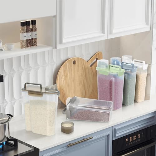 LEAWALK 5-7Lbs Dog Cat Food Storage Container with Upgraded Large Nozzle BPA-free, 4 Snap Seals Plastic Pet Food Storage Containers with Handles (Clear Brown, 5L-1pack) - color: Clear Brown, size: 5L-1pack