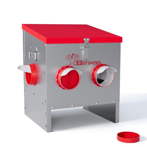 30LB Automatic Chicken Feeder, No-Waste Metal Poultry Feeder with 4 Ports, Predator-Proof Latch & Weatherproof Design, Includes Anti-Tip Ground Stakes & Vegetable Hanging Feeder - size: 30LB-4 Ports