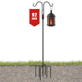 92 Inch Double Shepherds Hook for Outdoor, Heavy Duty with 5 Prong Base | Shepherd hook for bird feeders, Flower baskets, Lanterns, Nesting stations, Garden decor, Sturdy pole, Weather-resistant - size: 92IN 1PACK
