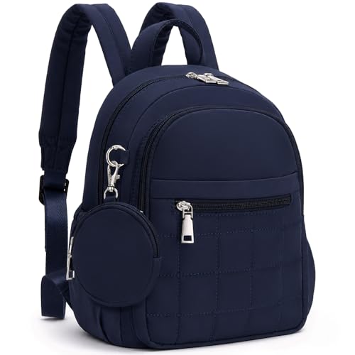 Mini Backpack for Women, Anti Theft RFID Small Travel Backpack | Compact Backpack with Built-in RFID Wallet(5 Slots) & Coin Purse, 10-Pocket Fits 11" Tablet, Puffer Nylon, Daily & Work - color: Navy Blue