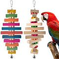 DBNESS 16.54in Extra Large Bird Toys for Parrot, 2 Pcs Colorful Natural Wood Block Chew Tearing Toy with Bell for Macaws, African Greys, Amazon Parrots, Eclectus, Cockatoo
