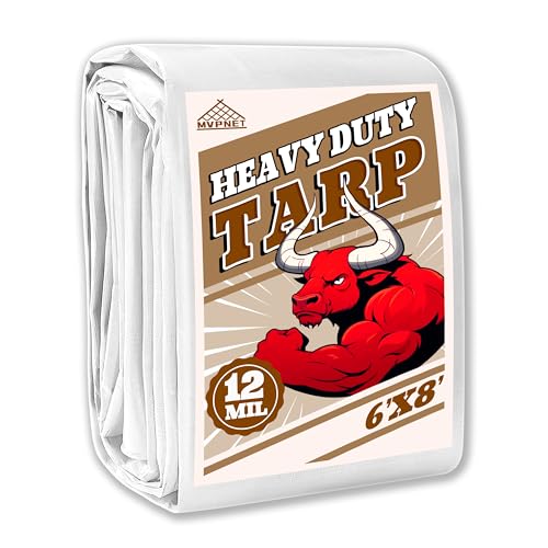 6x8 Feet 12mil Waterproof Tarp Heavy Duty UV Resistant White - color: White, size: 6x8