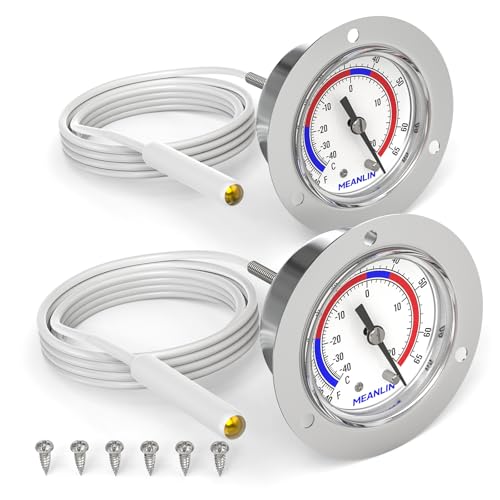 MEANLIN MEASURE 2Pcs Vapor Capillary Refrigeration Thermometer with Stainless Steel Front Flange Mount, 2" Dial, 48" Capillary Length, Temperature Range -40-65°F/-40-20°C, Accuracy 2% - style: 2PCS