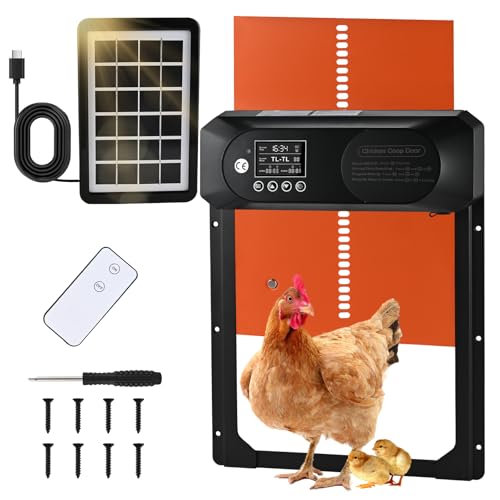 Cieex Automatic Chicken Coop Door Solar Powered with Remote Control & Timer | Large Auto Solar Chicken Door with Light Sensor, Waterproof Chicken Door, LED Display, Anti-Pinch Design for Small Poultry