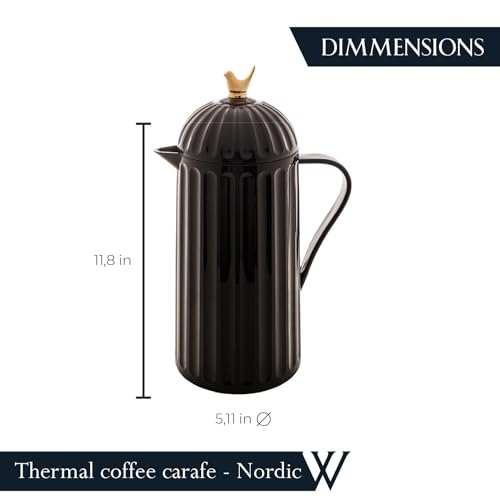 WOLFF - Bird Thermal Coffee Carafe - Hot or Cold Drinks, Plastic Exterior and Glass Insulation Lining Flask Coffee Dispenser, Thermal Bottle for Beverages, Tea and Water Pitcher- Black, 34floz/1L - color: Black