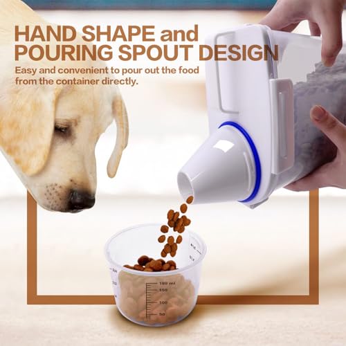 TIOVERY Dog Food Storage Container Small, Cat Food Storage Container Airtight Plastic Dispenser with Graduated Measuring Cup, Pourable Spout and Portable Collapsible Dog Bowl for Pet Food, Birds Seed - color: White 3 Qt