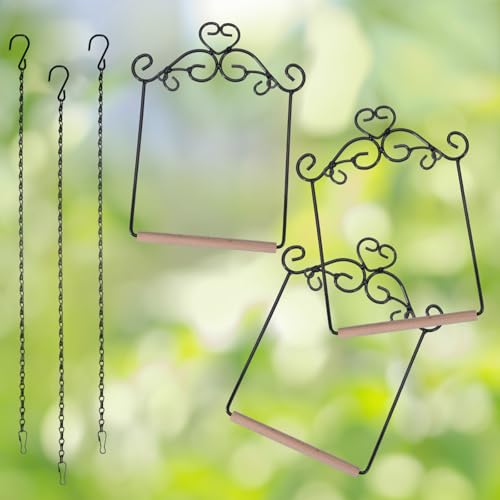 3 Pcs Black Metal Frame Hummingbird Swing, Bird Swings with Wooden Dowel and Chain, Hummingbird Perch, Hummingbirds Accessories for Hanging Indoor, Outdoor, Lawn, Patio, Garden