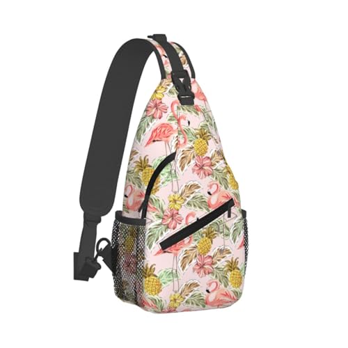Tropical Pink Flamingo Sling Bag for Women, Crossbody Bag Bird Pineapple Sling Backpack for Men, Casual Shoulder Bags Lightweight Gym Outdoor Sports Travel Hiking Fishing Daypack - color: Flamingo Pineapple