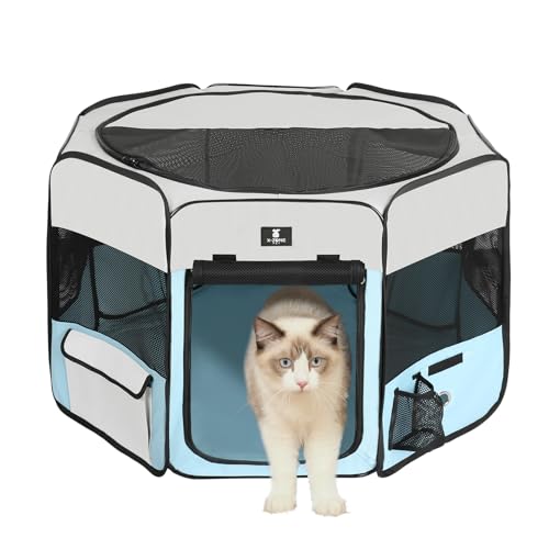 X-ZONE PET Dog Playpen Portable Pet Play Pens for Puppies, Cat, Rabbit, Chicks, Foldable Exercise Play Tent Kennel Crate, Indoor/Outdoor Travel Camping Blue Large - color: Blue, size: Large