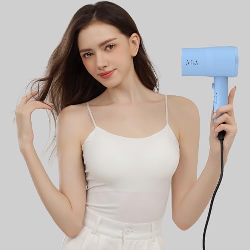 AINA Diffuser Hair Dryer Full-Featured Blow Dryer 110V/1600W(Baby Blue) | 3 Heat/2 Speed;Cold shut button;Lightweight;Compact Size;High Temp;Low Airflow;Same Results;Less Expense - color: Baby Blue, size: 3 Piece